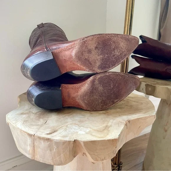 Vintage Leather Embroidered Western Cowboy Boots in Mahogany Brown - 10 - Picture 7 of 7